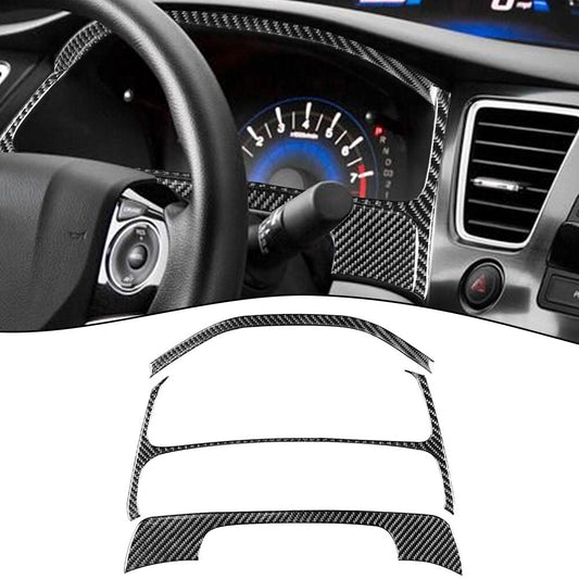 3pc Carbon Fiber Dashboard Speedometer Panel Decor Cover for Civic 13-15 v