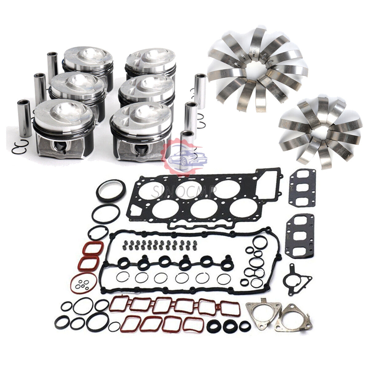 Engine Overhaul Gasket Set w/ Pistons Rings Crankshaft Main Bearing for Porsche