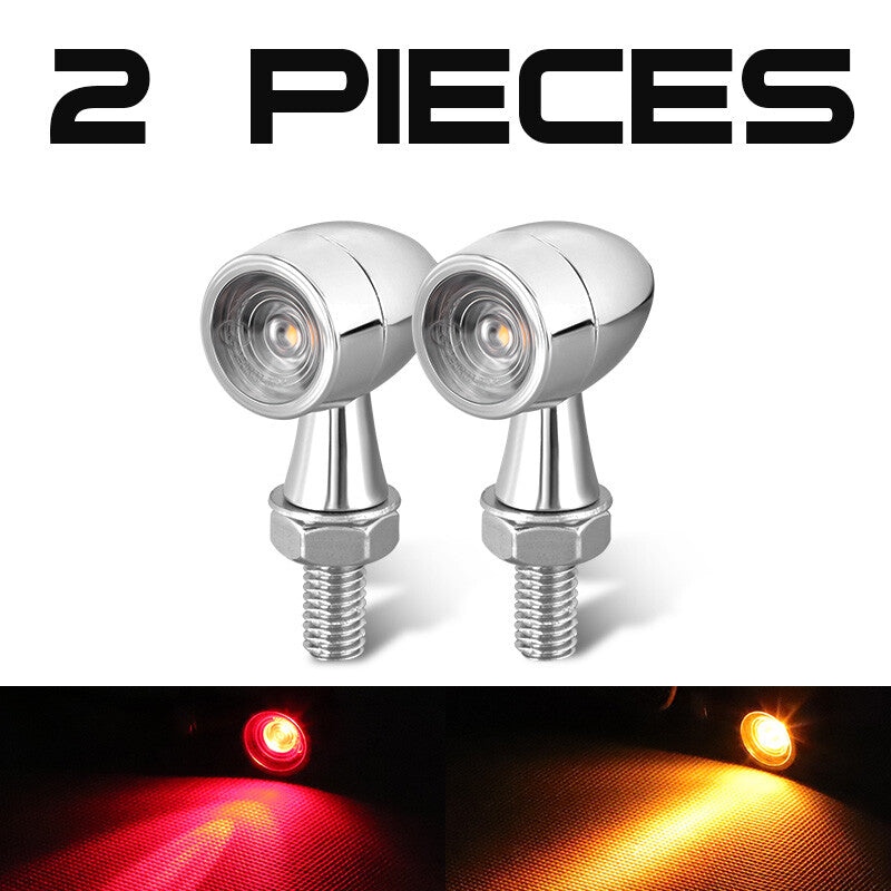 2X Chrome for Mini Motorcycle LED Bullet Amber/Red Brake Blinker Turn Signal Lights