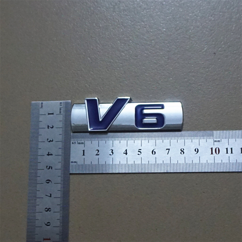 2x Silver Blue Chrome V6 Metal Decal Sticker Badge Emblem Tailgate Limited 3D GT
