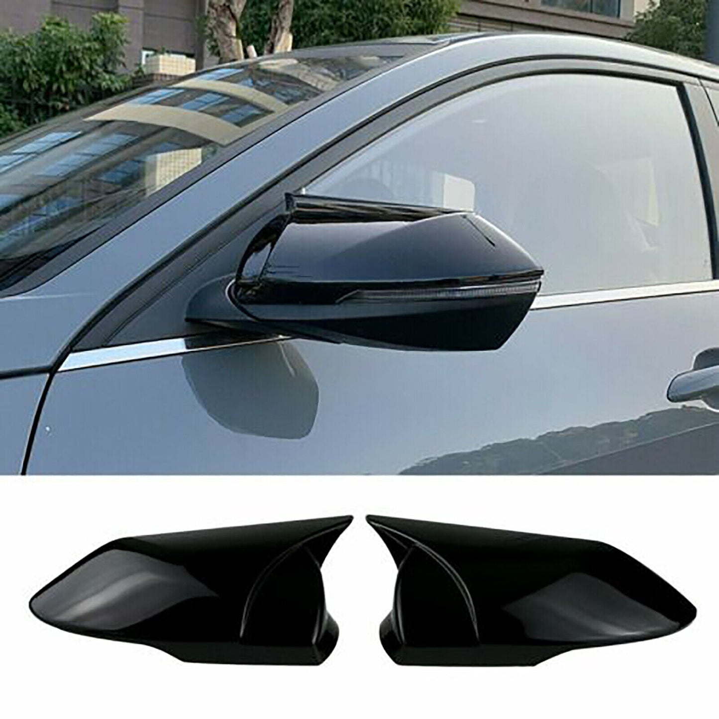 for Hyundai for Elantra 2021-2023 Glossy Black Outer Horn Rearview Mirror Cover Trim