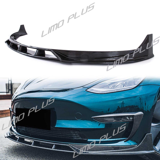 4Pcs Front Bumper Body Kit Lip For 2017-2023 for Tesla Model 3 Carbon Style splitter Q