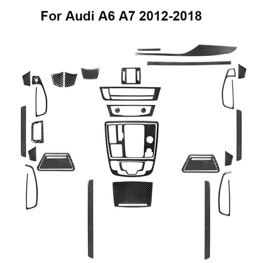 32pcs Carbon Fiber Interior Full Set Cover Trim Sticker for Audi A6/A7 2012-2018 n