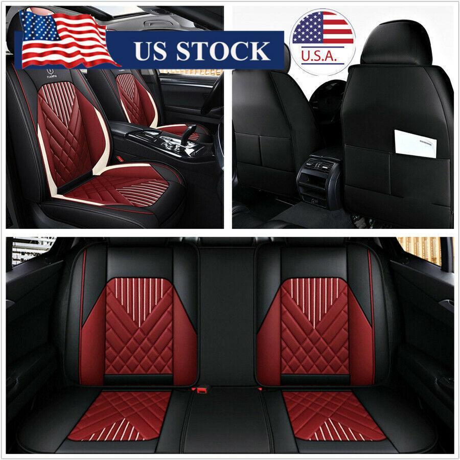 Car PU Leather for Seat Cover Front+Rear Split Bench Protection Cushion Black+Red US Q