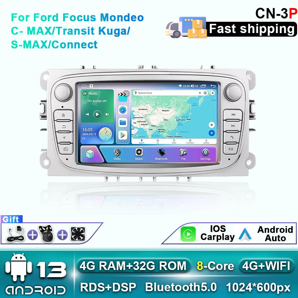 for Ford Focus S-Max Mondeo Galaxy C-Max Car Radio CarPlay GPS Player Screen