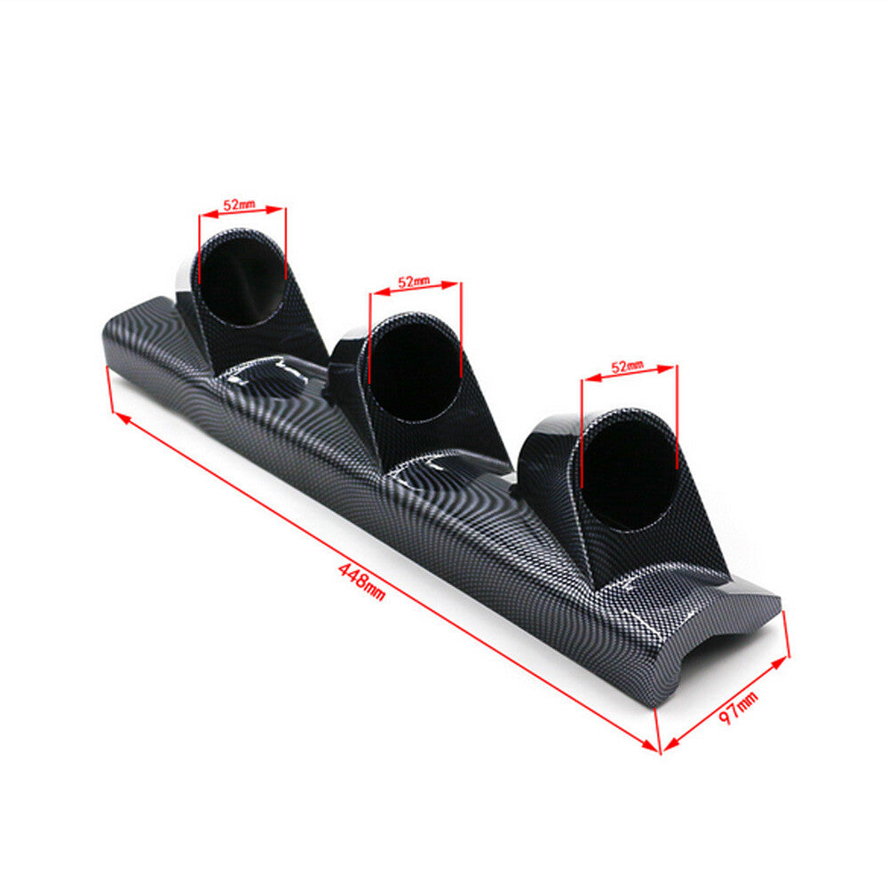 Universal Pillar Dash Panel Trim Mount Carbon Fiber Look 3-Hole Gauge Pod Holder