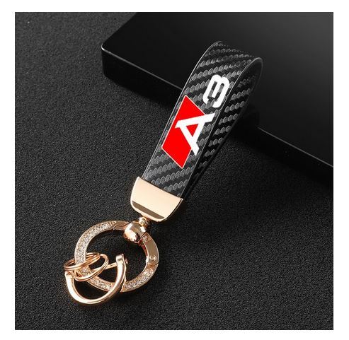 Car keychain/key ring, black and gold horseshoe buckle accessory for Audi A3