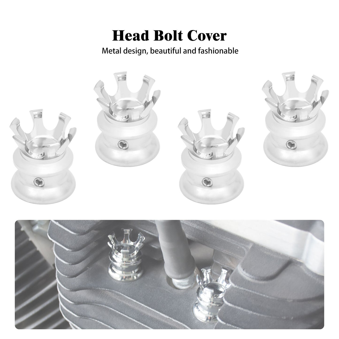Chrome 4x King Crown Head Bolt Covers Spark Plug Cap for Harley Twin Cam 99-2017