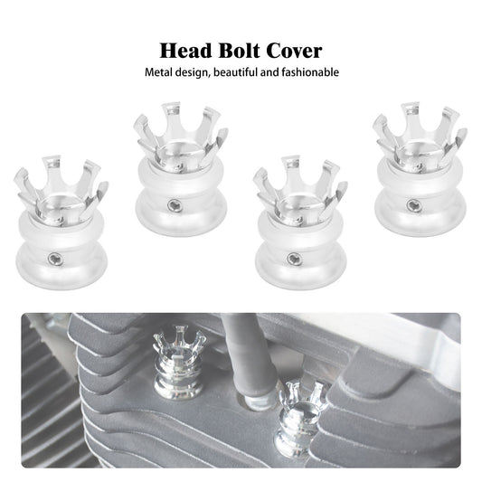Chrome 4x King Crown Head Bolt Covers Spark Plug Cap for Harley Twin Cam 99-2017