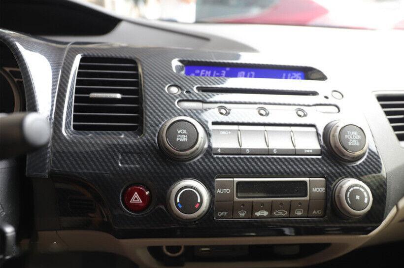 for Honda for Civic 2006-2011 Carbon Fiber Center Console Radio FM Air Switch Panel