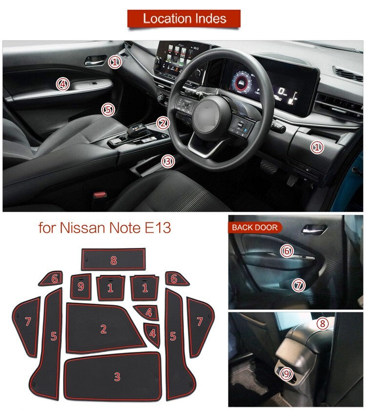 for Nissan Note E13 Anti-Slip Gate Slot Cup Mat Door Groove Pad Coasters WHITE