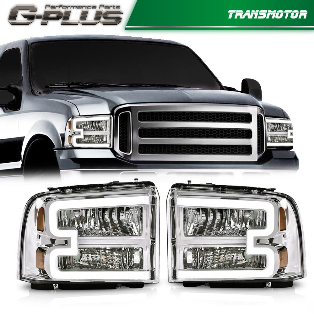 Suitable for 2005-2007 for Ford F250 F350 Super Duty LED DRL Clear/Chrome Headlights