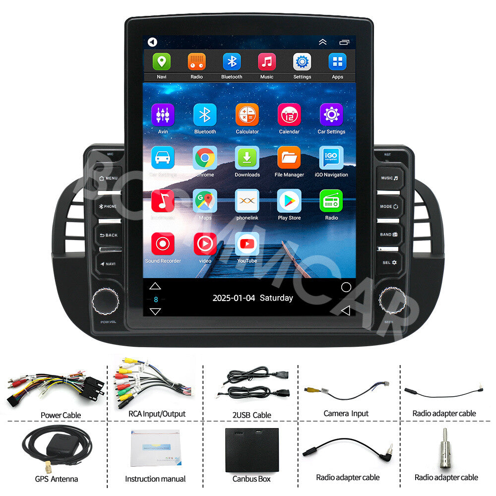 Android 14 Car Radio Vertical Screen Navi Stereo GPS Fit for Fiat 500 2007-2015