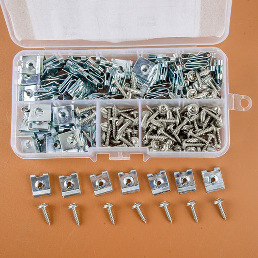 200x ASSORTED SPIRE CLIPS U NUTS SPEED FASTENERS FLANGE SELF TAPPING SCREWS