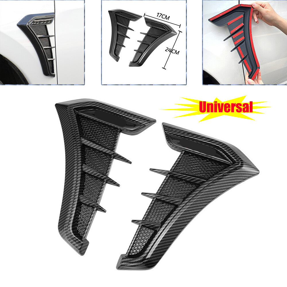 2-piece black carbon fiber side vent car airflow fender grille trim - universal n