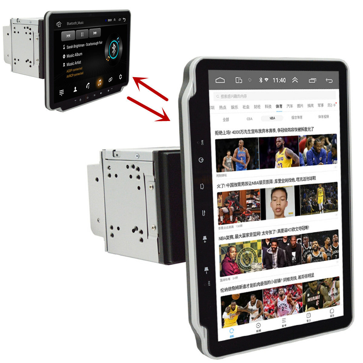 Double 2Din Rotatable 10.1'' Android9.1 Touch Screen Car Stereo Radio GPS Wifi
