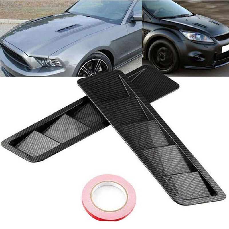 Car Carbon Fiber Hood Vent Intake Louver Air Flow Vent Cover Scoop Bonnet Trim