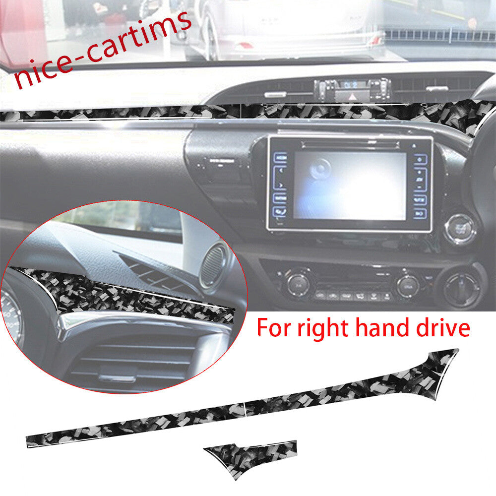 RHD Console Dashboard Panel Cover For T@yota Hilux Revo 2015-2021 Forged Carbon