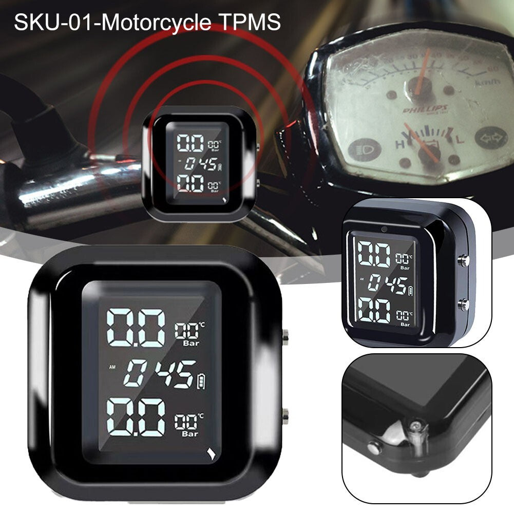 Motorcycle TPMS LCD Wireless Tyre Temperature Tire Pressure Monitor Alarm System