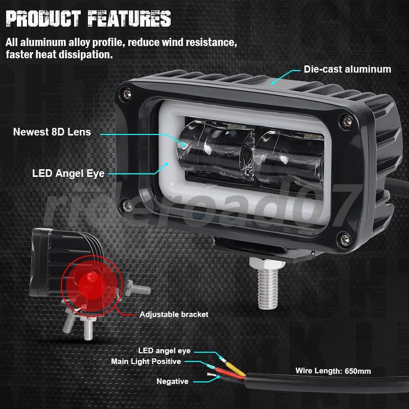 2x 4inch 8D Len LED Work Light Bar Red Halo Pods Fog Driving Offroad SUV ATV 4WD