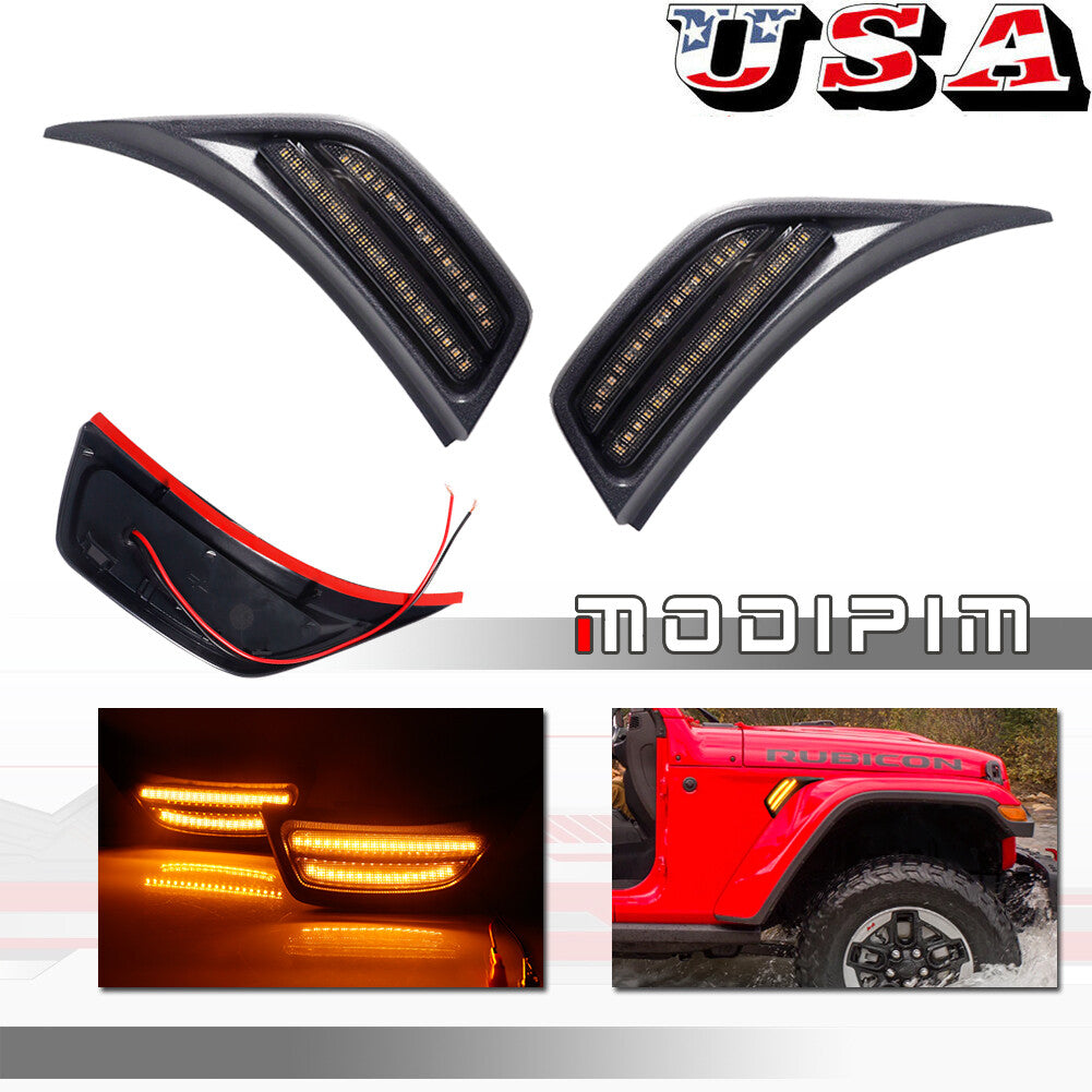 Amber LED front fender side marker turn signal light suitable for 2018-2023 for Wrangler JL- v