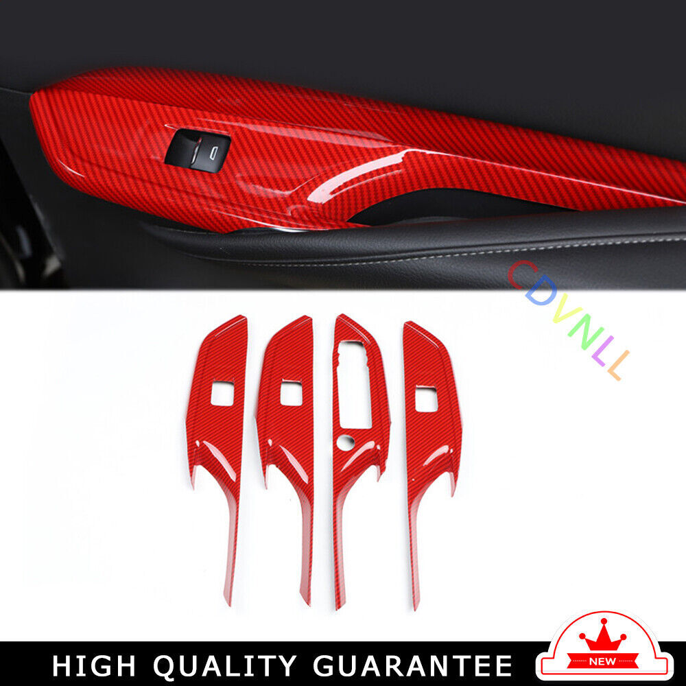 Glass Window Lifting Lock Panel Trim for Cadillac XT4 2018-2023 Red Carbon Fiber