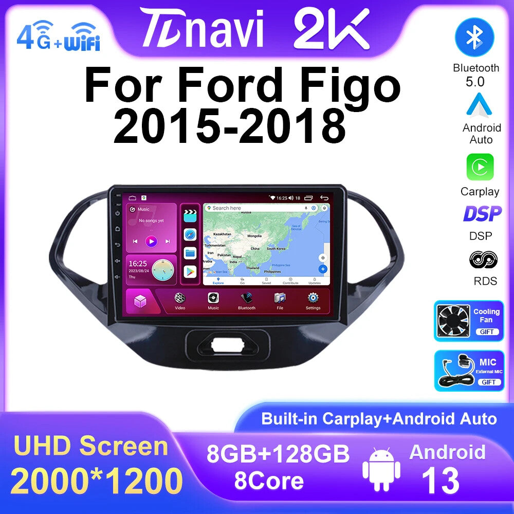 for Ford Figo 2015-2018 Stereo Android Auto Car Radio CarPlay GPS Player Screen