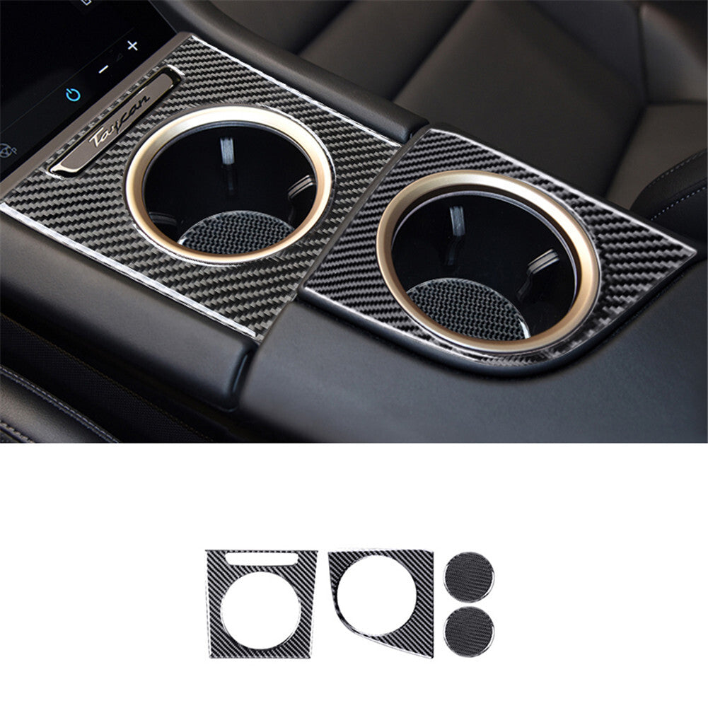 4X Carbon Fiber Central Cup Holder Panel Cover Trim for Porsche Taycan 2019-2022