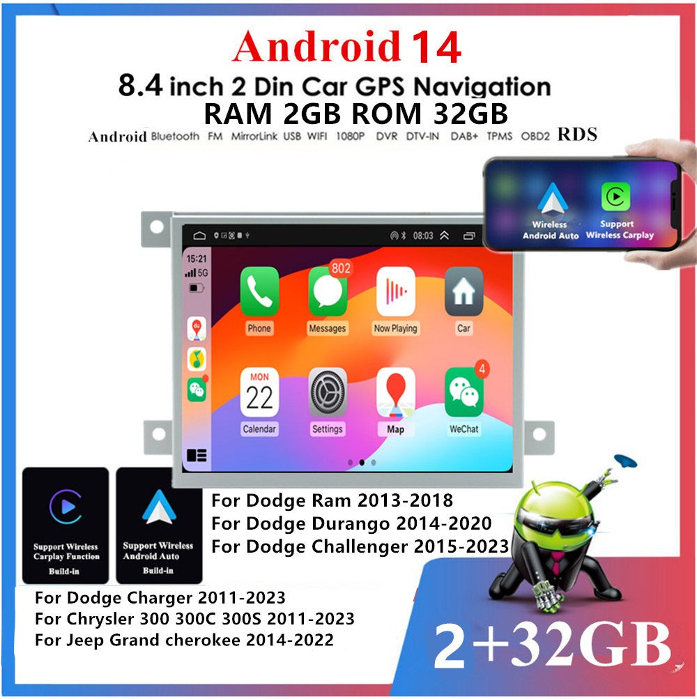 8.4Android 14 Carplay 2GB 32GB Car Stereo Radio GPS for Dodge for Ram Durango