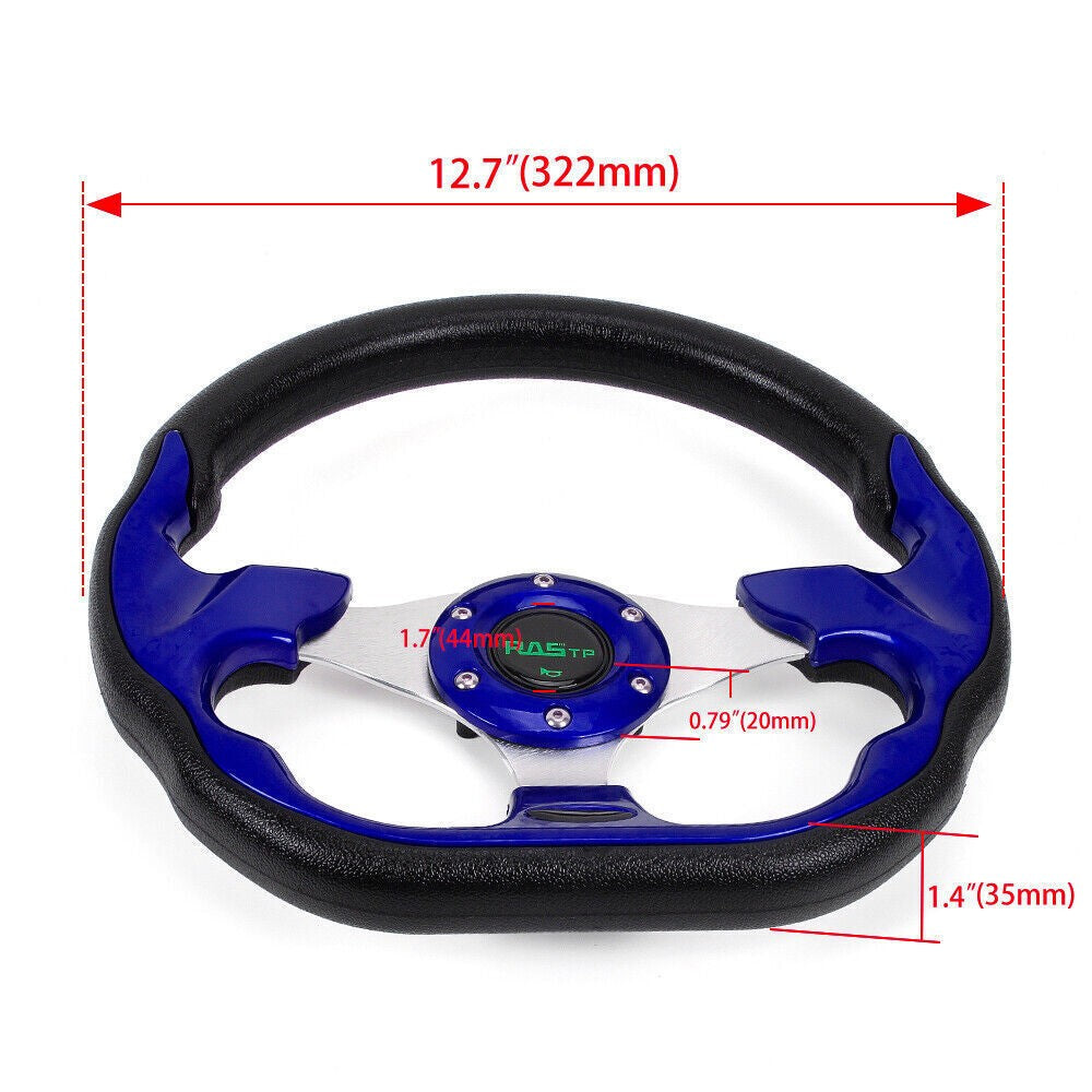 12.5 Universal Blue D Shape Racing Steering Wheel w/ Quick Release Adapter Kit
