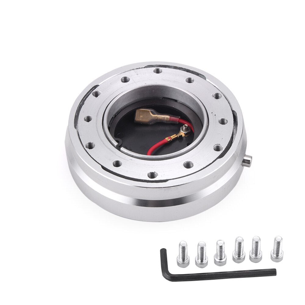 JDM SILVER 6-HOLE STEERING WHEEL 1 THIN QUICK RELEASE SHORT HUB ADAPTER KIT