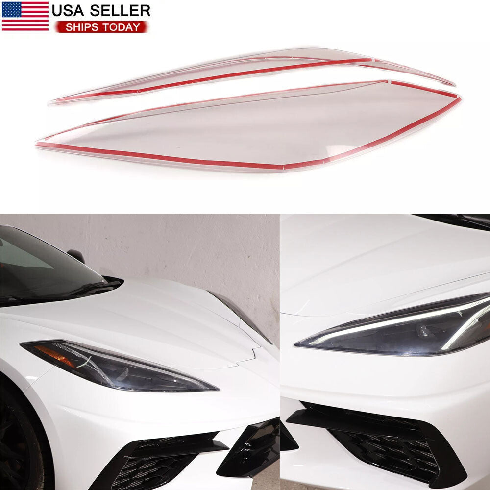 Transparent headlight lens cover trim for Corvette C8 2020 - 2024 models. n