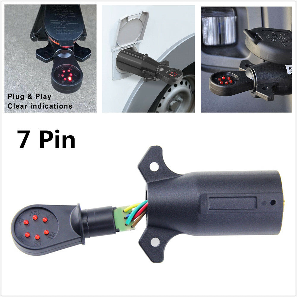 7-pin blade trailer light wire circuit tester with round adapter plug suitable for RVs and boats - n