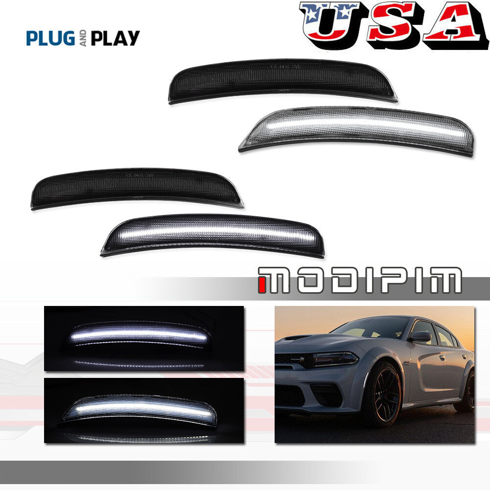 4-piece set of LED side marker lights, front and rear smoked white LED, suitable for 15-22 for Dodge chargers- v