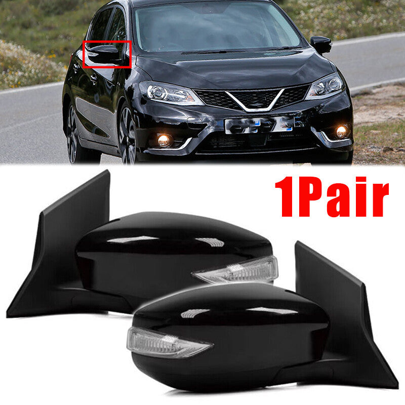 1Pair Side Door Rearview Mirror Black 5-PIN 2Pcs for Nissan Pulsar 2016-2023