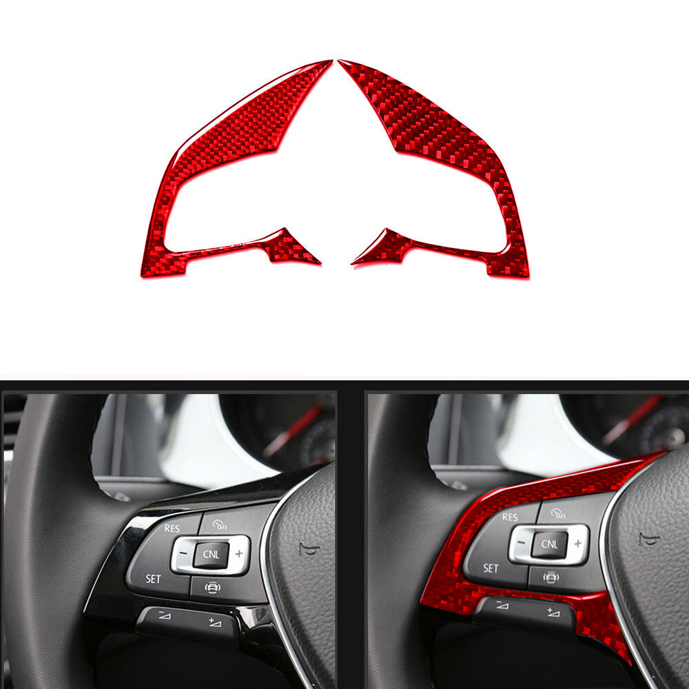 Red Carbon Fiber Steering Wheel Button Decorative Trim Cover for VW for Golf MK7