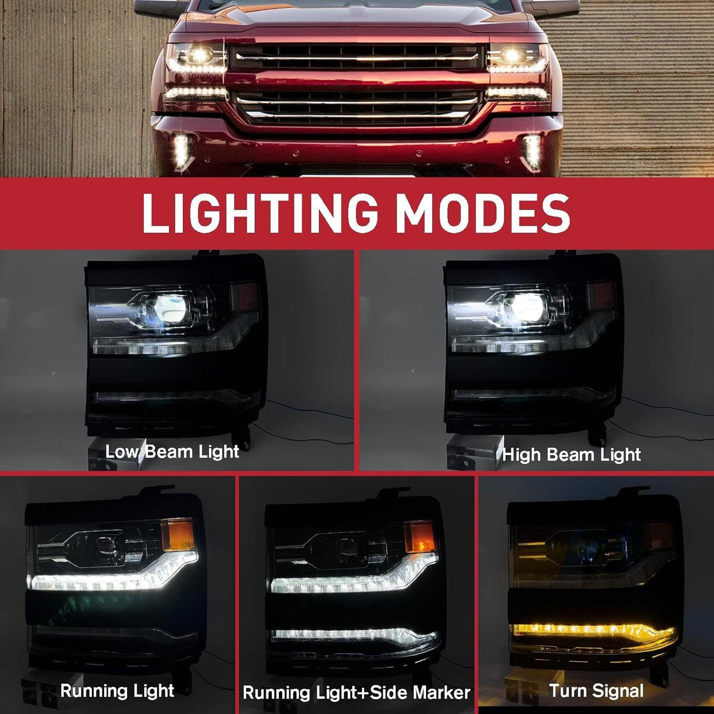 Right Side For 2016-2018 Silverado 1500 Full LED DRL Primed Projector Headlight n