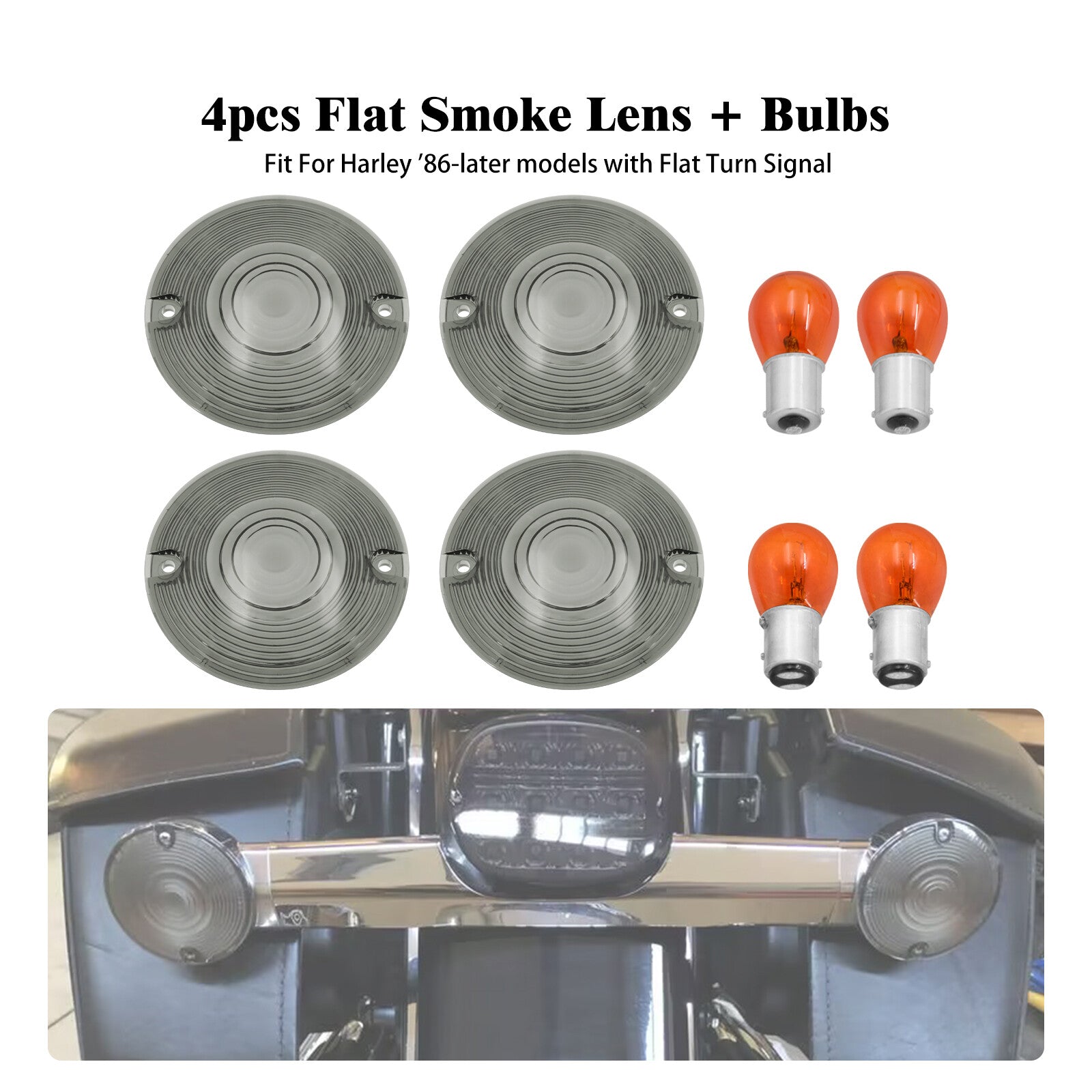 Smoke Turn Signal Lens Cover w/ 4pcs Bulbs for Harley Touring Road Electra Glide Q