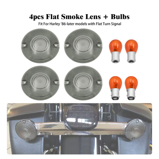 Smoke Turn Signal Lens Cover w/ 4pcs Bulbs for Harley Touring Road Electra Glide Q