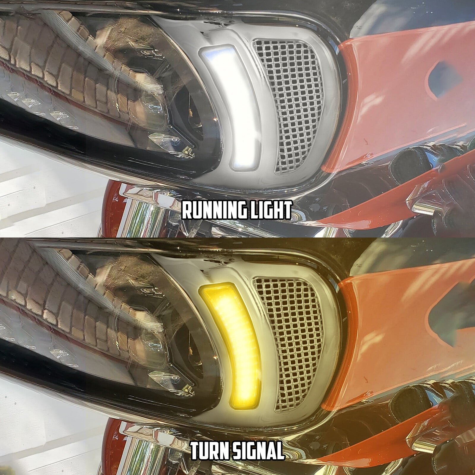 Chrome Headlight Vent Accent Running Turn Signal LED Light for Harley Road Glide Q