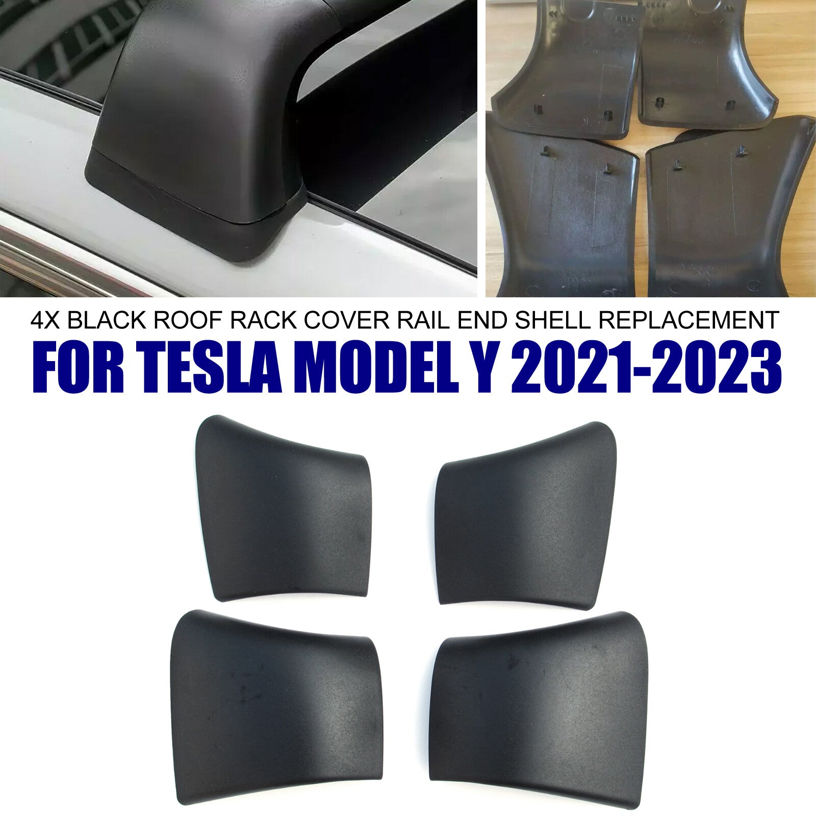 Black roof rack cover rail end housing assembly (4 pieces) for Tesla for Model Y 2021 - 2023 Q