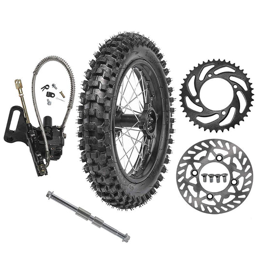14-inch rear wheel, 90/100-14 tire, rim, rotor, sprocket, pitted bicycle, Taodao SSR, 125cc/140cc.