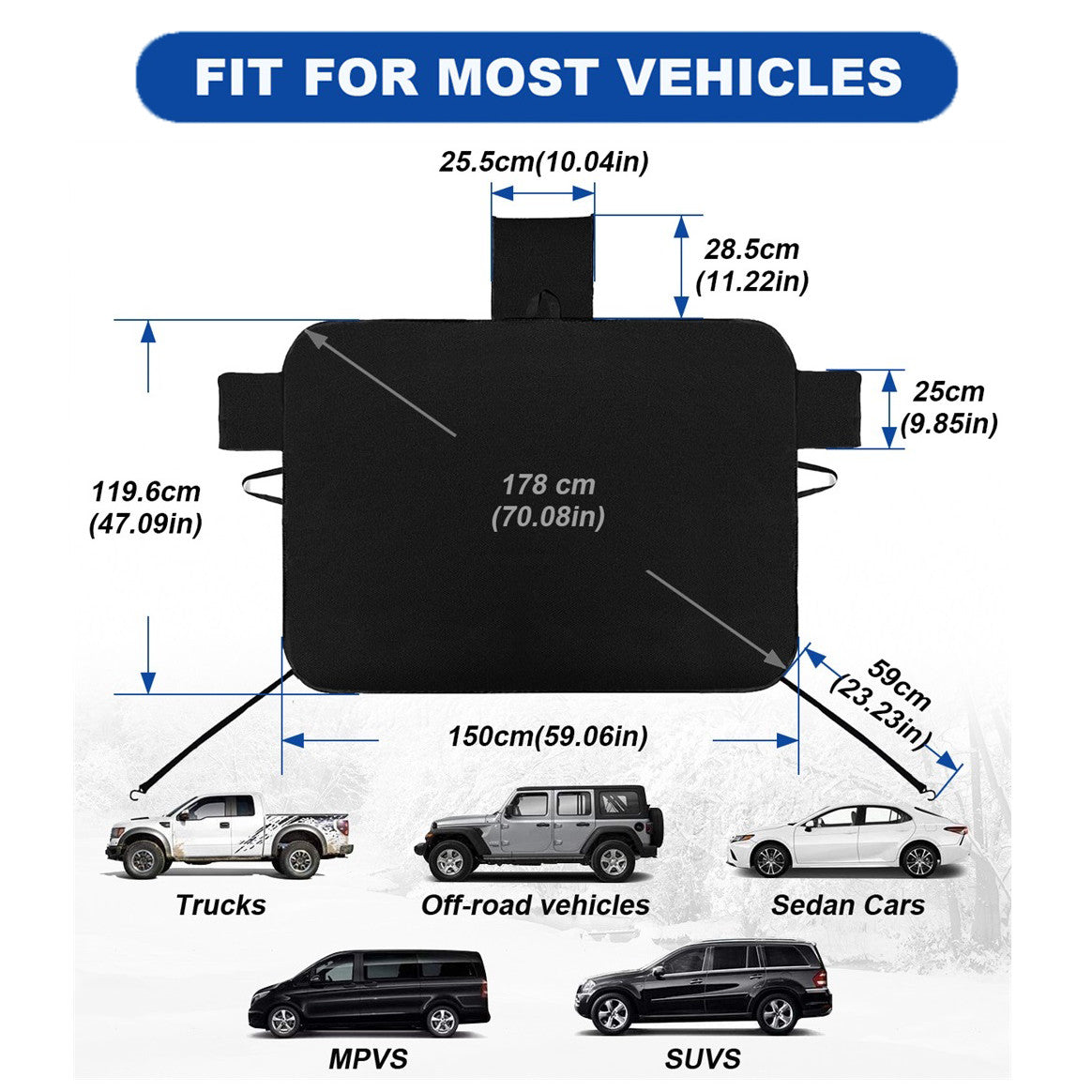 Magnetic windshield snow cover/frost cover for ABCEG cars - Sun Sahde n