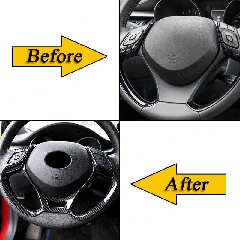 1X Carbon Fiber Steering Wheel Decor Frame Cover Trim for Toyota C-HR CHR 18-22