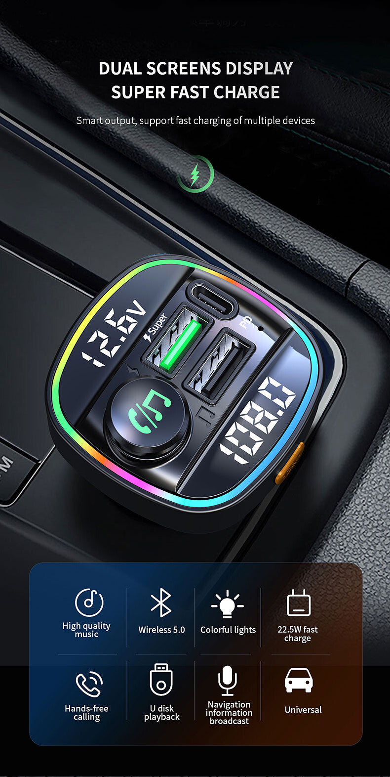 Car Bluetooth FM Transmitter Wireless MP3 Audio USB Charger Adapter Handsfree