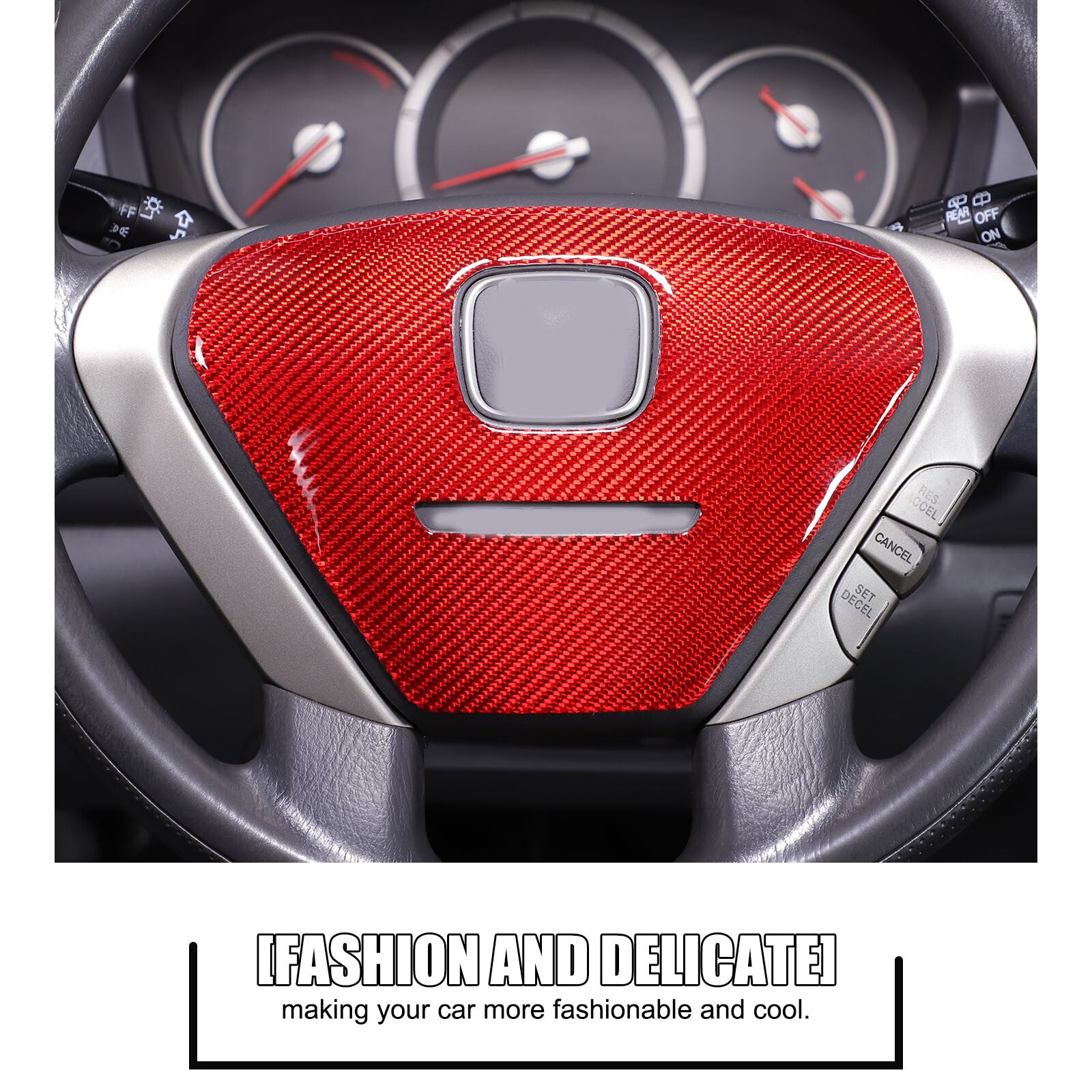 Red carbon fiber steering wheel cover sticker for Honda Pilot 2003-08- n