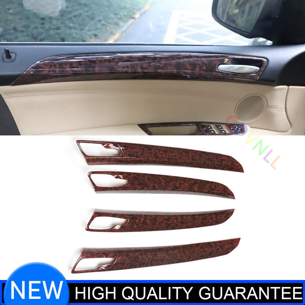 for BMW X5 2008-13 Brown Wood Grain Inner Door Strip Panel Molding Cover Trim 4P