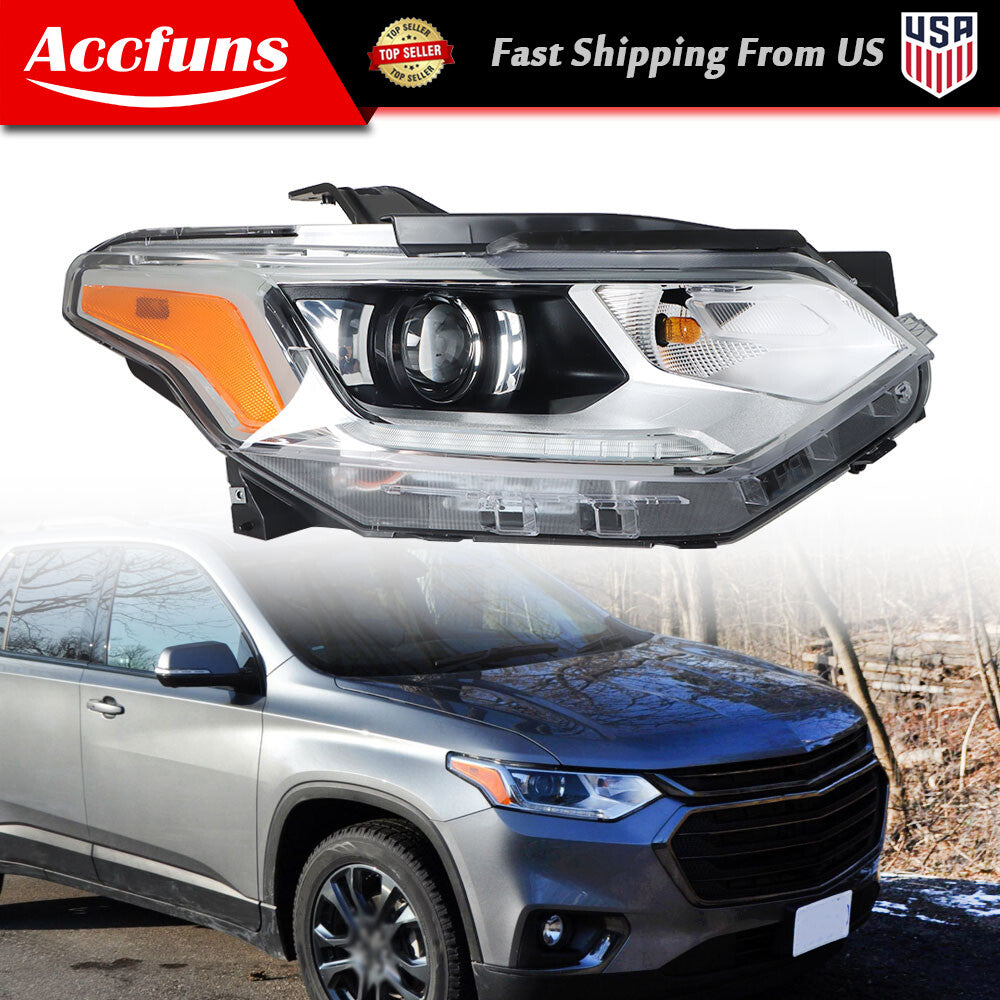 Suitable for Traverse 2018-2021 HID/Xenon LED DRL headlights, chrome right headlight - n