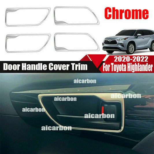 4X for Toyota Highlander 2020-2023 Silver Steel Interior Door Handle Frame Trims