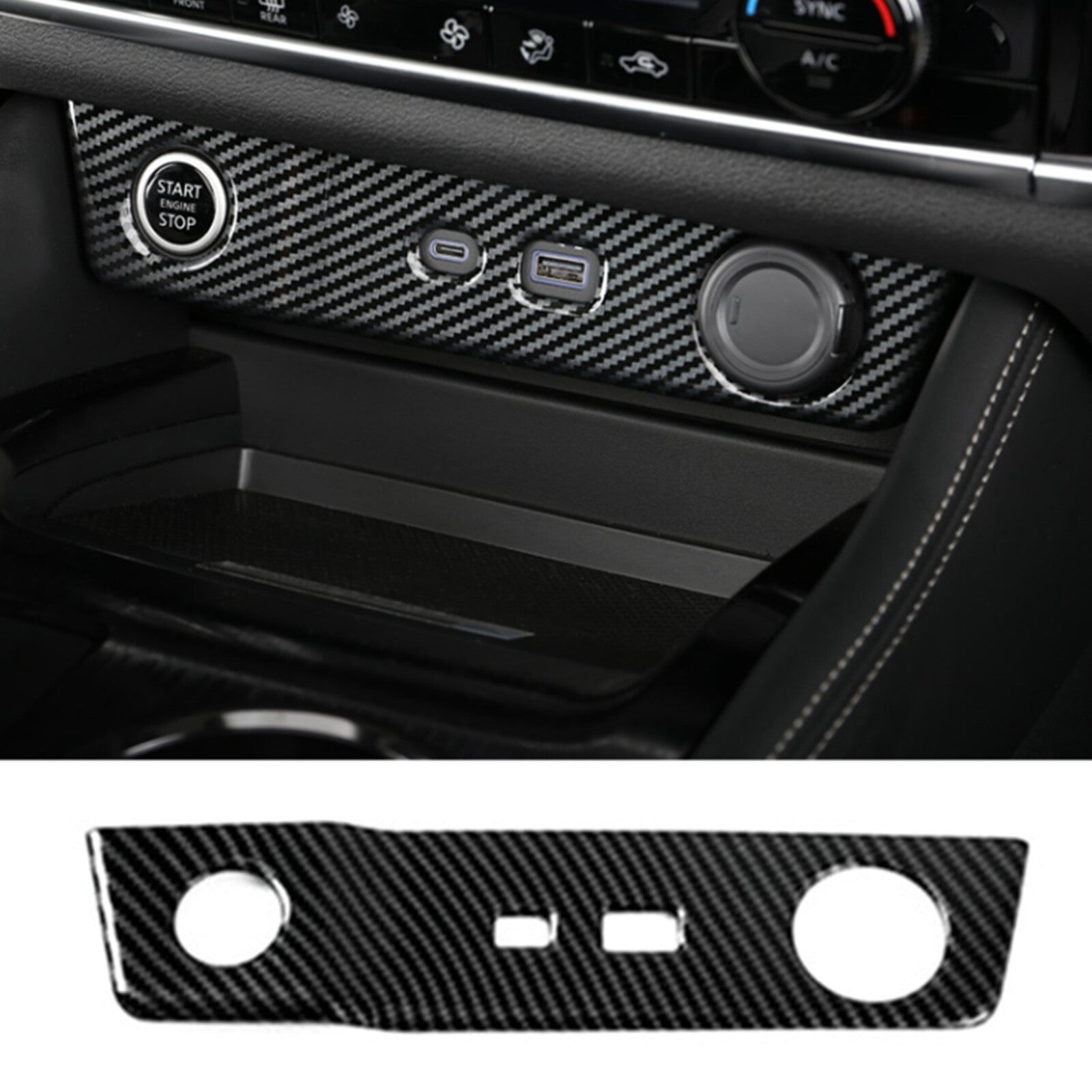for Nissan Rogue 2021-2023 USB Power Trim Panel Cover Frame Carbon Fiber 1PC